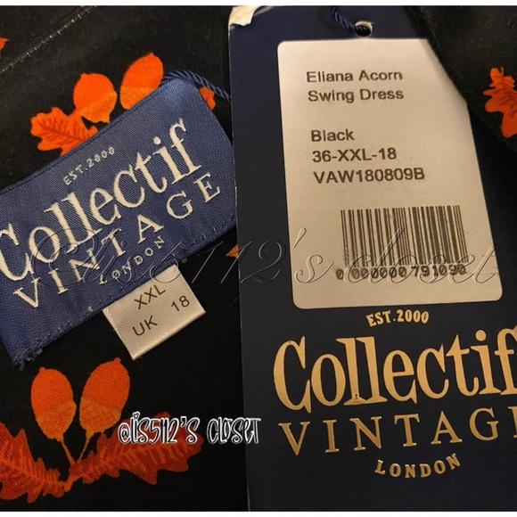 Collectif Eliana Acorn & Fall Leaves Sweetheart Swing Dress UK 18 // US 14 1X - Picture 9 of 15